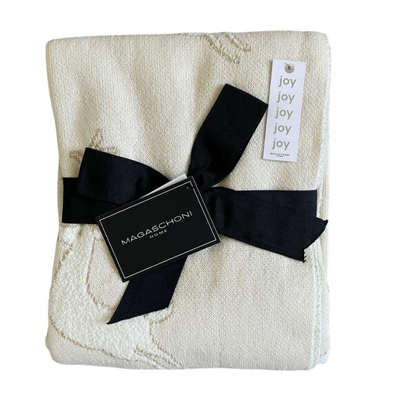 Magaschoni CHRISTMAS Reindeer Knit Holiday Throw 50x60 Holiday Cream & Gold New - Picture 6 of 14